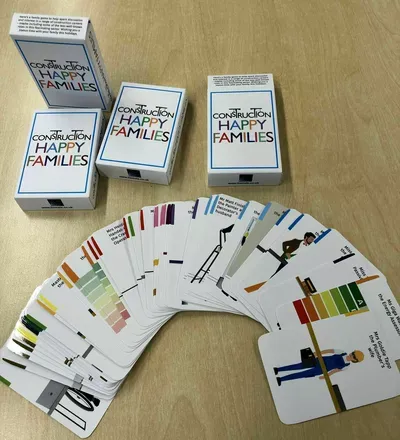 Three white card boxes labeled 
